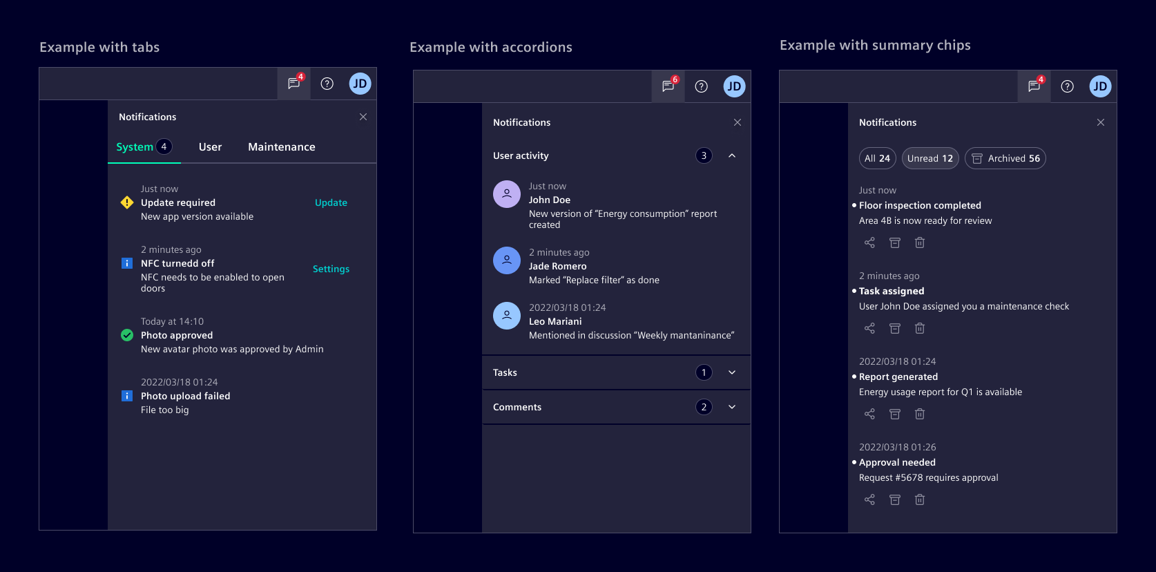 Notifications management basic patterns