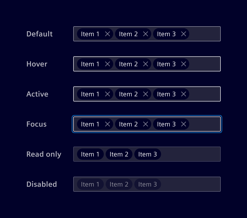 Pills input interaction states