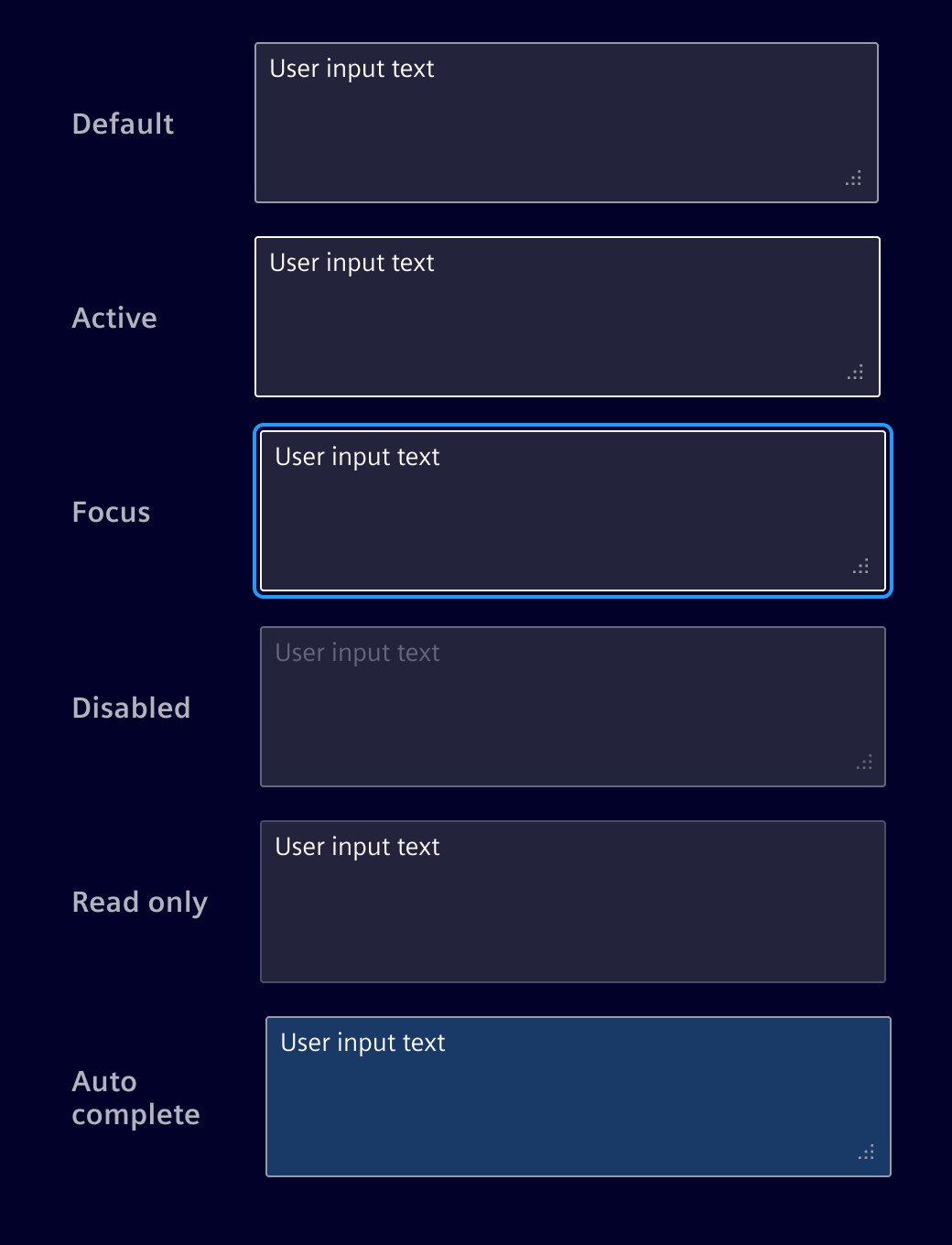 Text area states