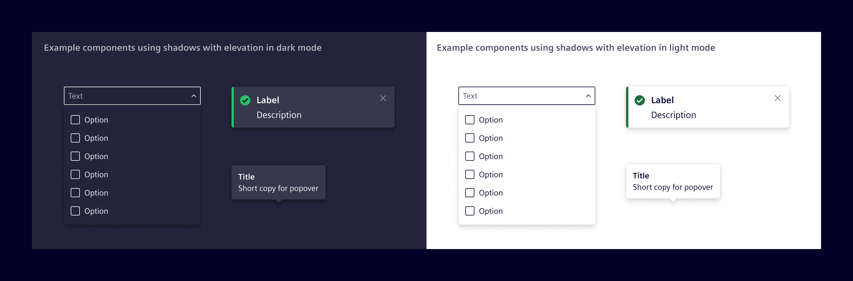 Elevation with shadows component examples
