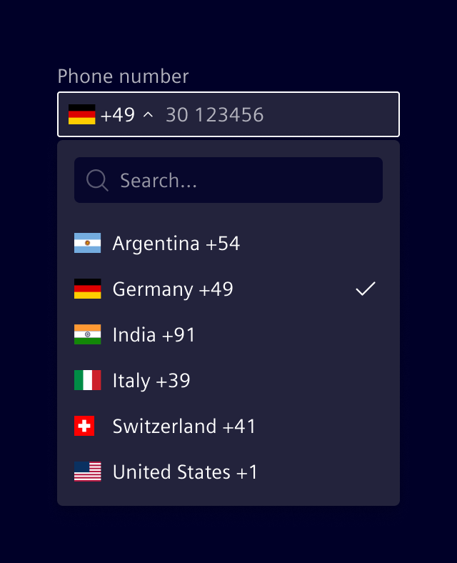 Phone number input