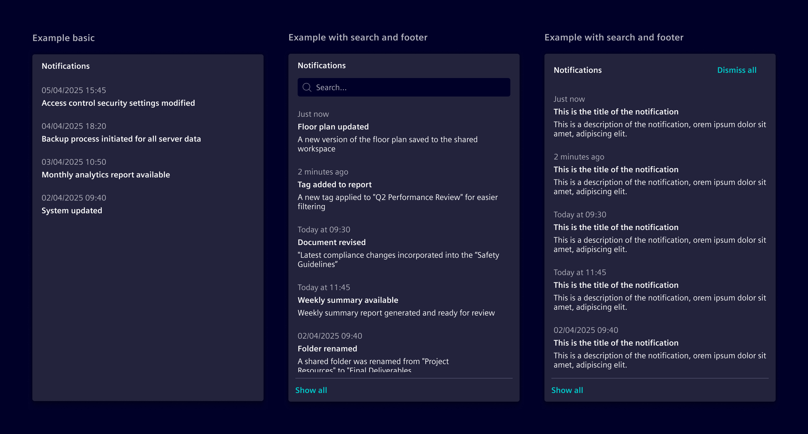 Notifications popopver variants