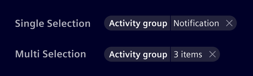 Filtered search pills