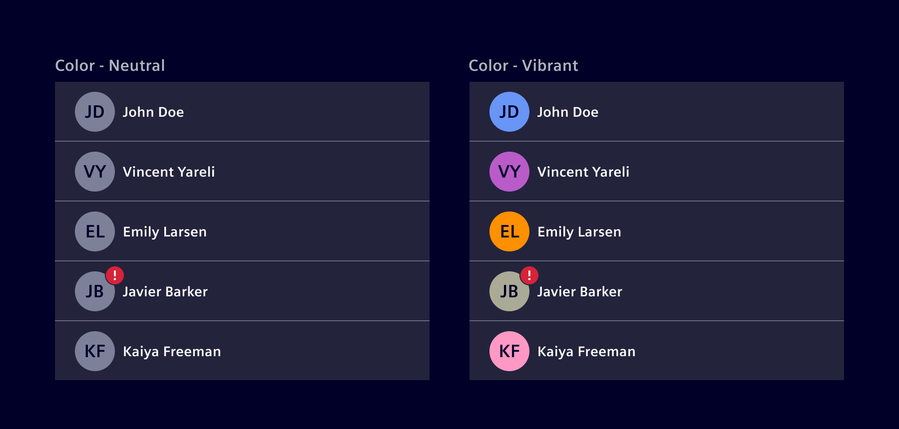 Avatar color variations