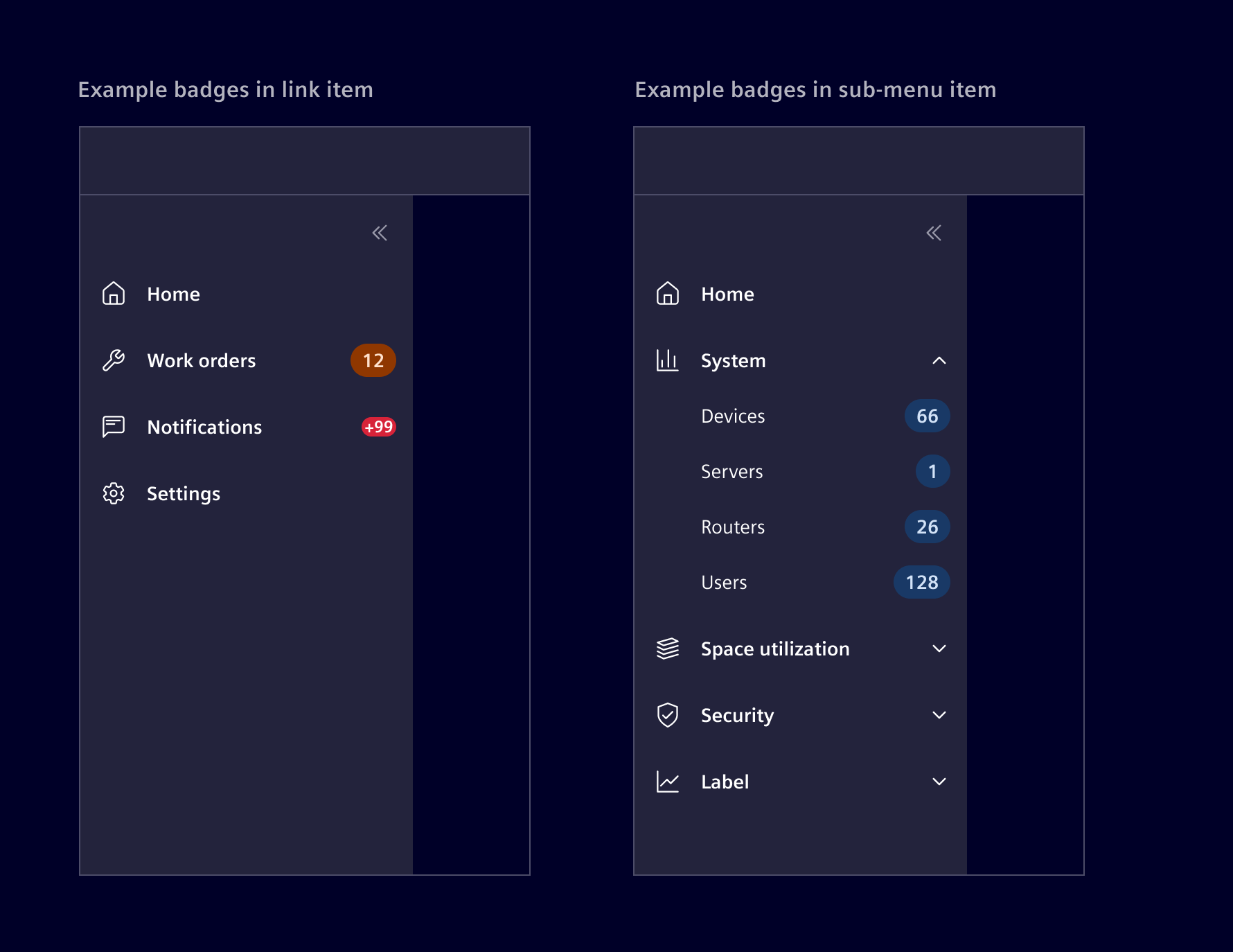 Vertical navigation with badges