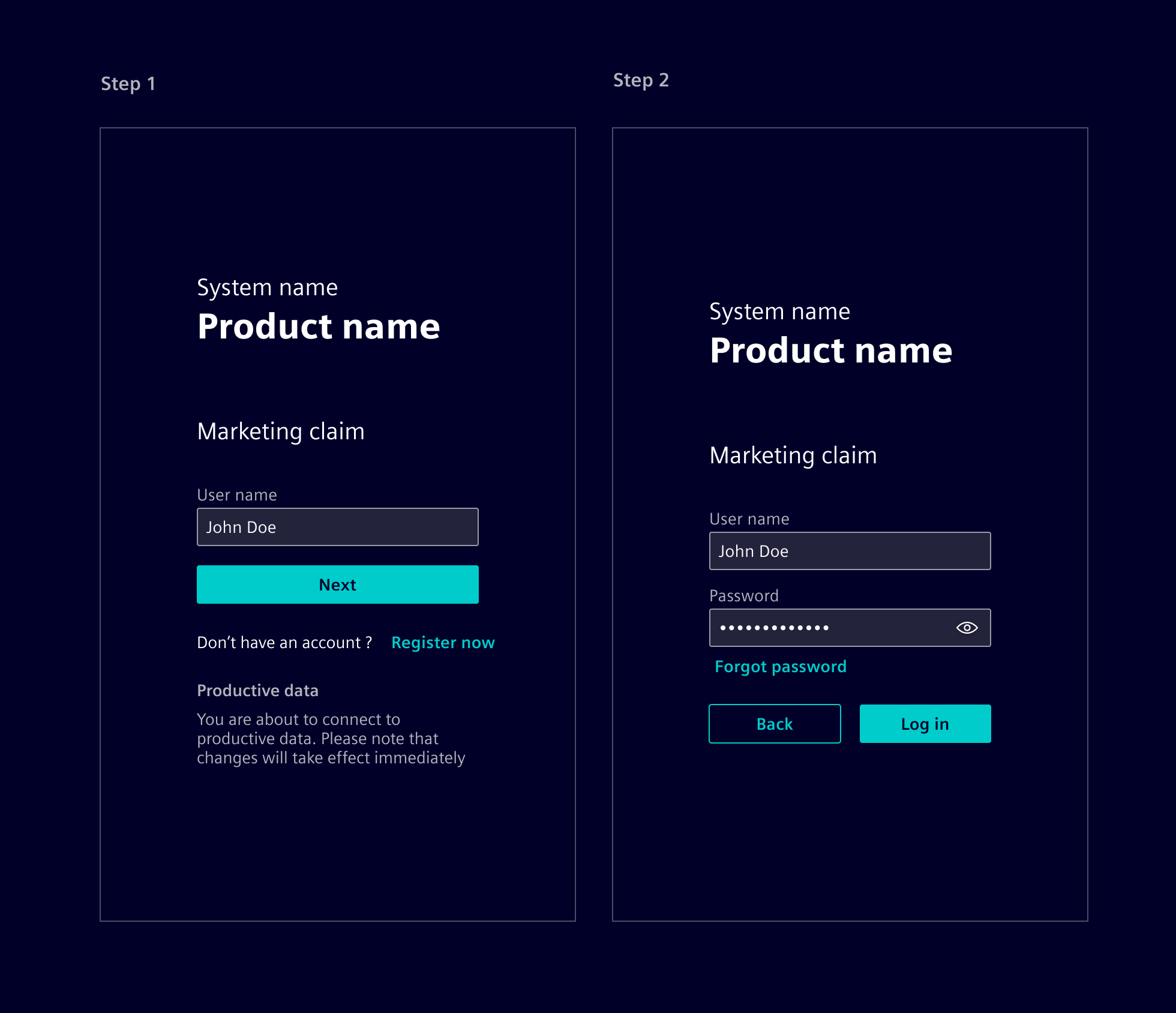 Landing page - Login 2 steps