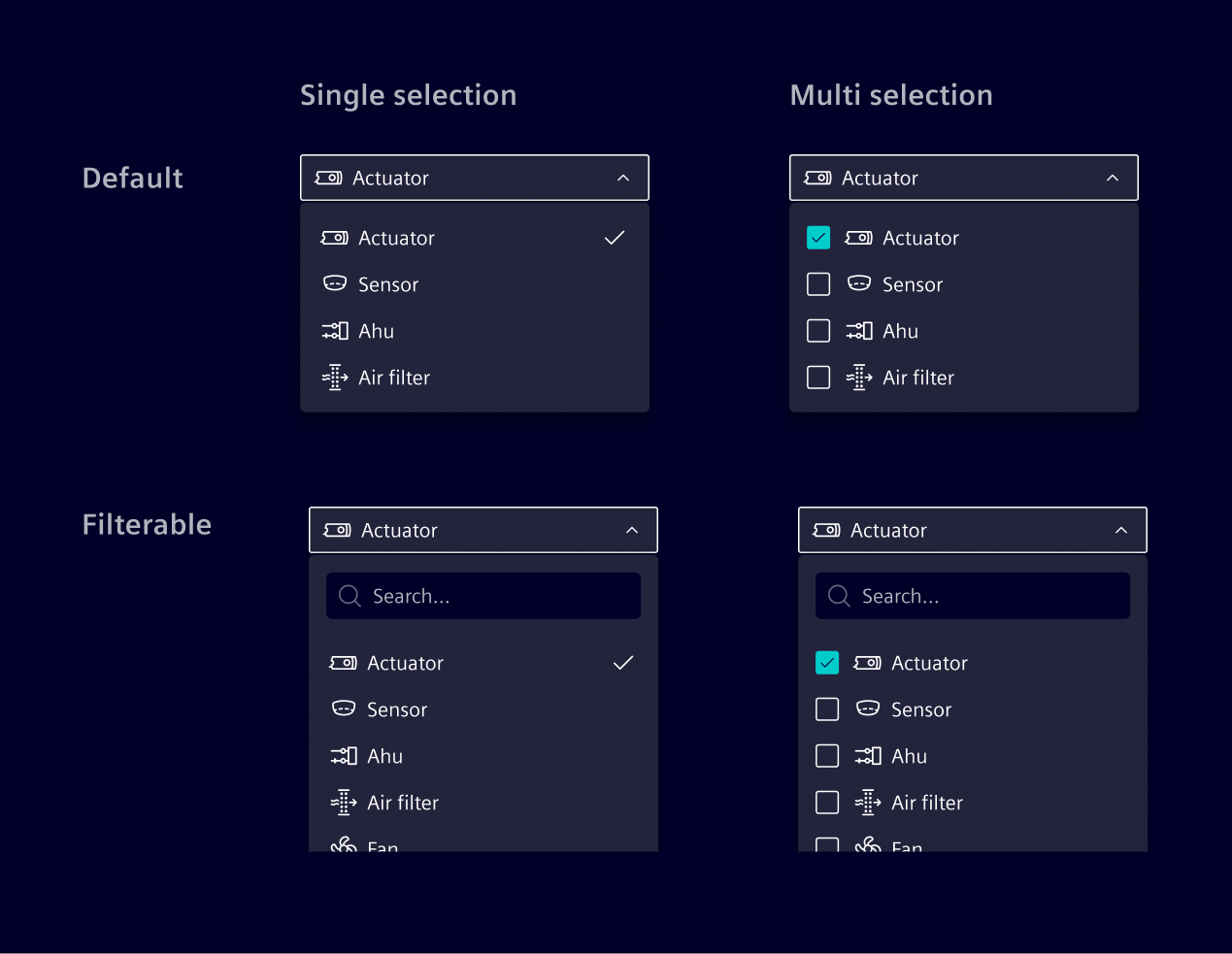 Select input advanced menu