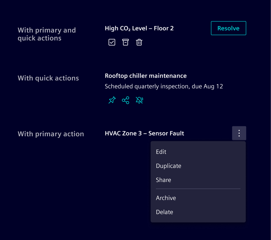 List item actions