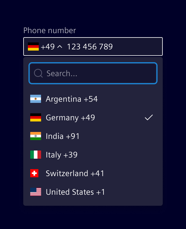 Phone number input