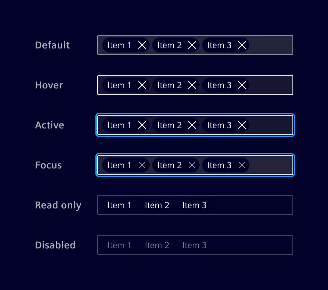 Pills input interaction states