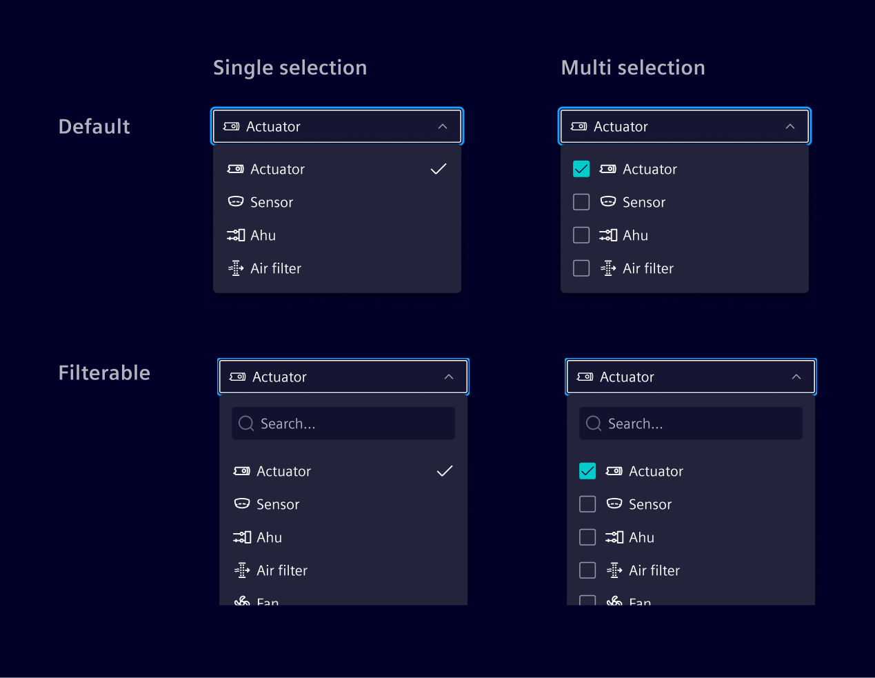 Select input advanced menu