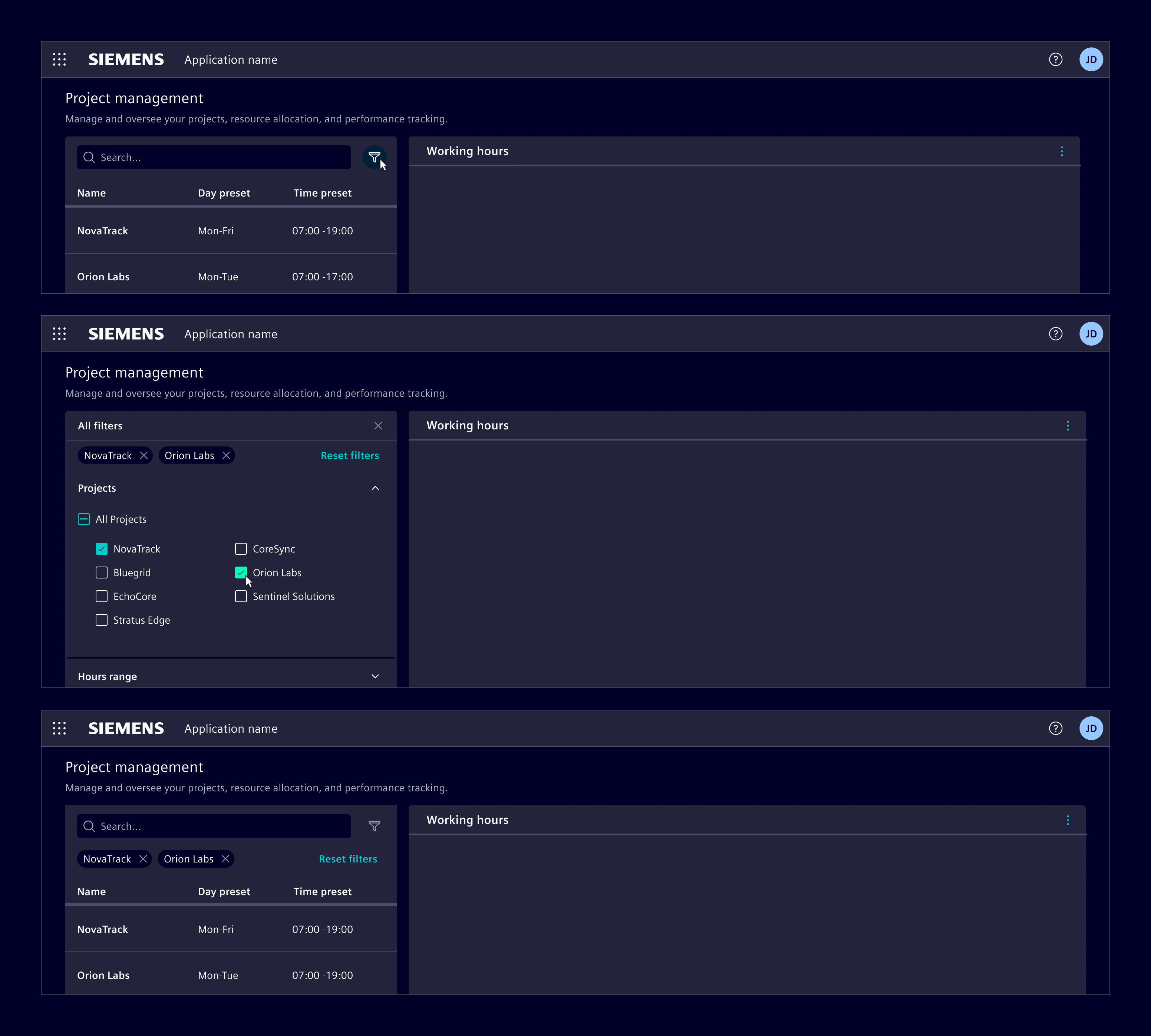 List-details filters flow
