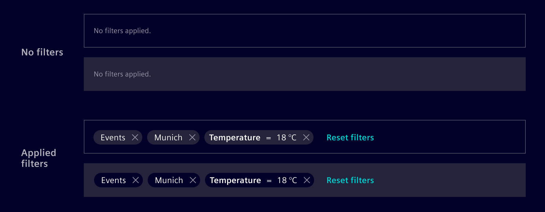 Filter bar - Interaction states