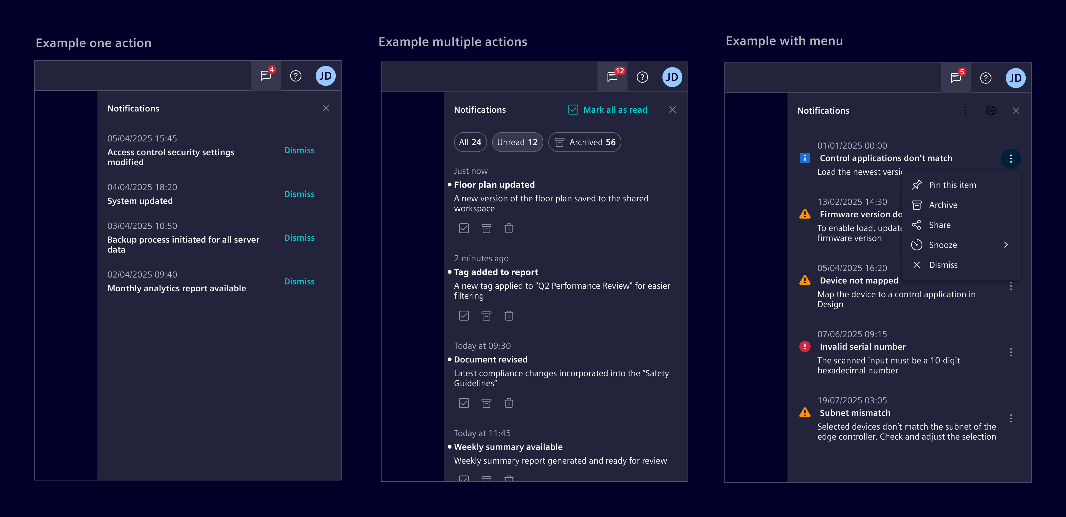Notifications management basic patterns