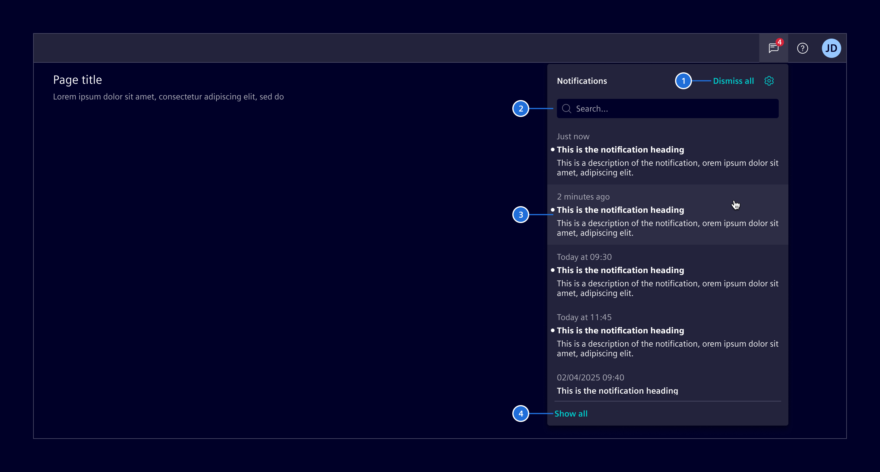 Notifications popopver