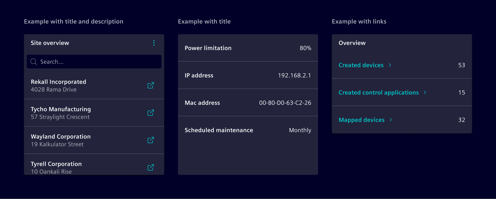 List dashboard widget title examples