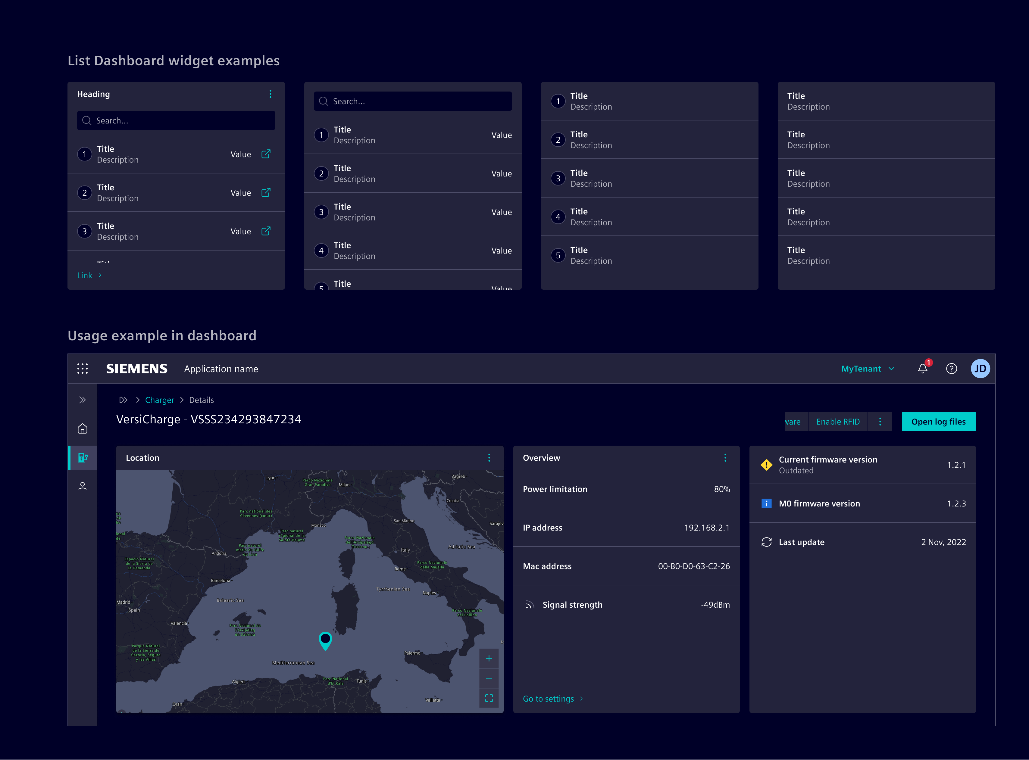 List dashboard widget