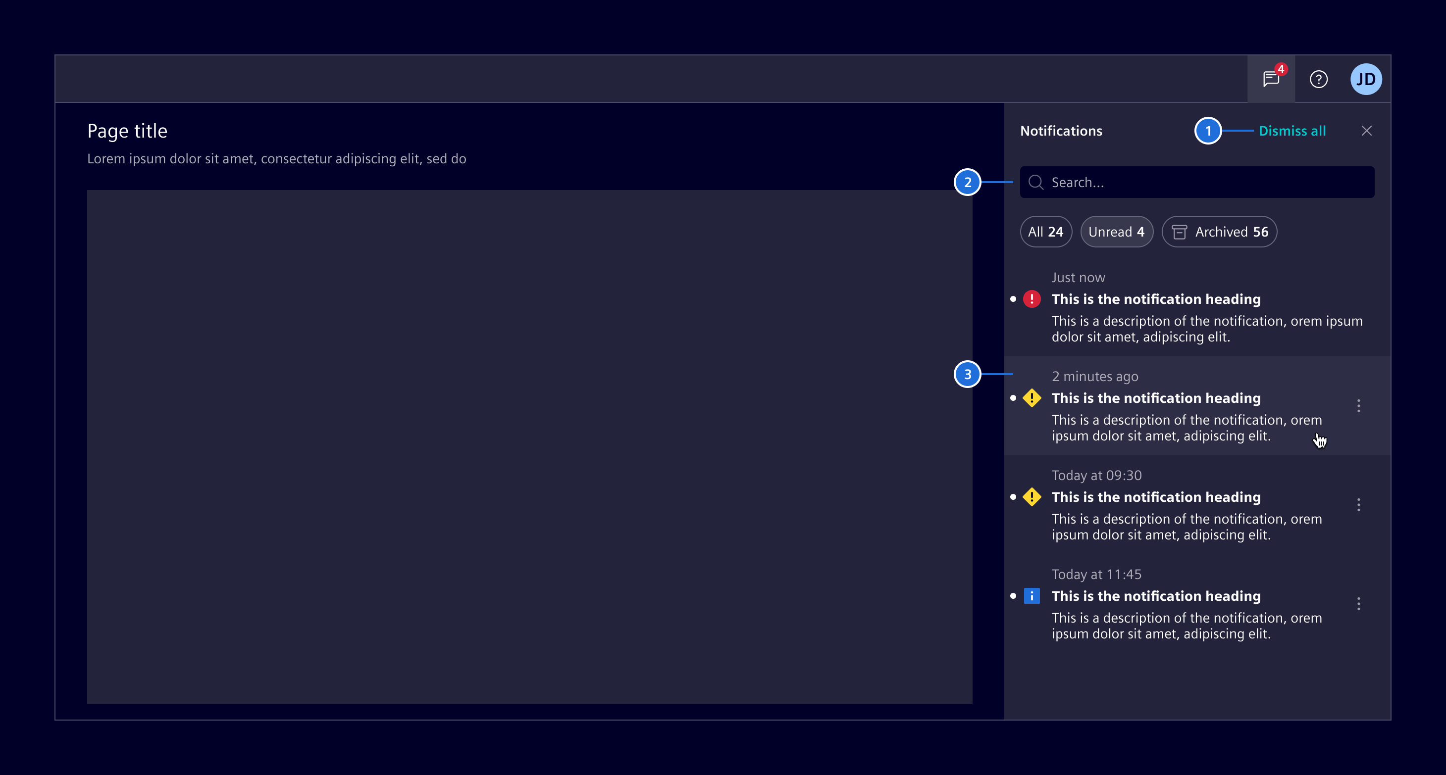 Notifications in side panel