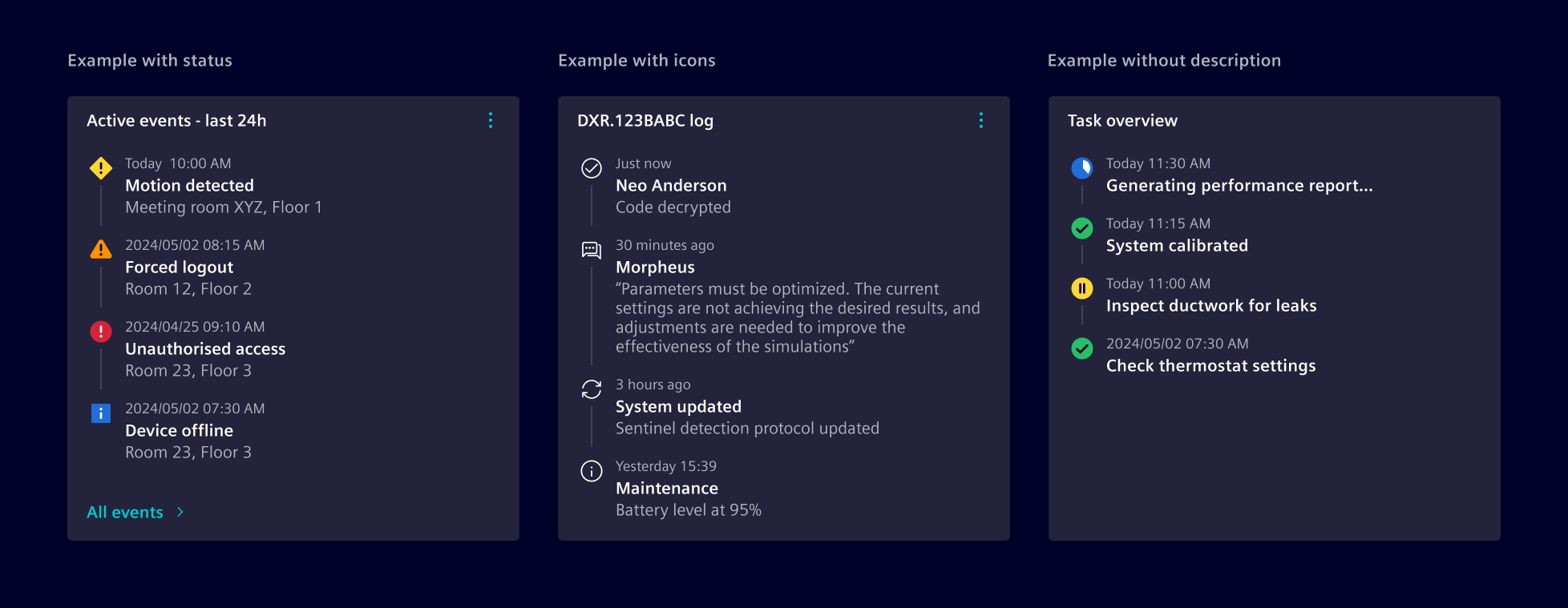 Timeline dashboard widget variants